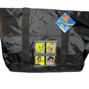 Vtg Looney Tunes Hallmark Embroidered Black Zip Tote Bag